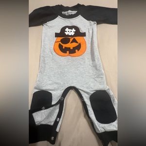 Pirate pumpkin Halloween outfit boys one piece footies romper